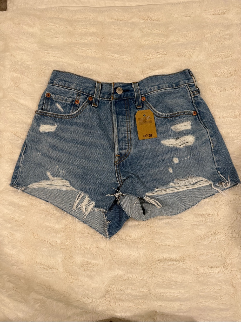 Levi’s 501 Distressed High-Rise Denim Shorts - Blue
